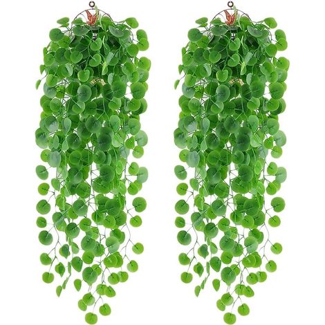 2Pcs Plantes Artificielles Plantes Suspendues Artificielles Faux Feuille Verte Lierre Vigne Plantes Murales Suspendue Faux Lierre pour Jardin, Panier Suspendu, Couloir, Décoration Murale (1/5)