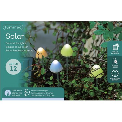 Lumineo Solar Stabbeleuchtung Pilze bunt Ø 4,5 cm L: 275 cm H: 20 cm kaltweiß (1/3)