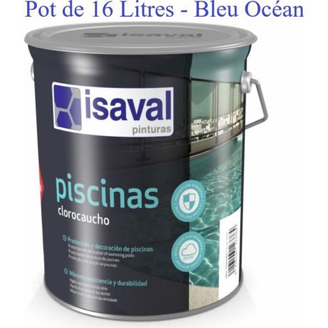 Peinture de piscine caoutchouc chloré 16L – Résistante aux intempéries et produits chimiques – Haute opacité – Couleur bleu océan – Isaval