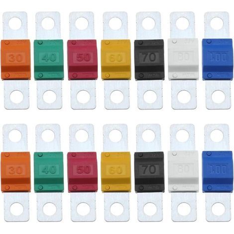 14pcs Fusibles Midi 30/40/50/60/70/80/100Amp 32V Automobile Fusible Bolt-on Fusible pour Système d'alimentation Marine Électrique Véhicule Hybride Automobiles DC Moteur de Voiture Audio (1/5)