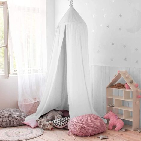 Canopée pour bébé - En mousseline de soie - Pour lit de bébé, tente de jeu, chambre d'enfant - Hauteur : 240 cm - Longueur de l'ourlet : 260 cm (blanc) (1/5)