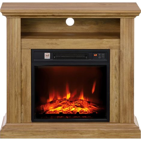 Cheminée électrique 1800 W avec flamme 3D, minuterie et télécommande, en bois, métal et verre, 81,5 x 30 x 76,2 cm, marron (1/5)