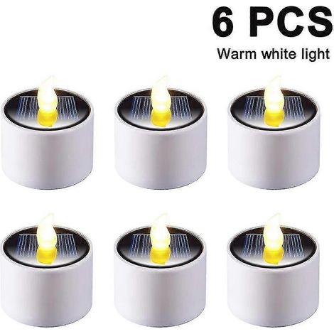Lot de 6 bougies chauffe-plat solaires - Lampe LED électronique rechargeable à effet scintillant - Veilleuse sans flamme à énergie solaire pour l'extérieur (1/5)