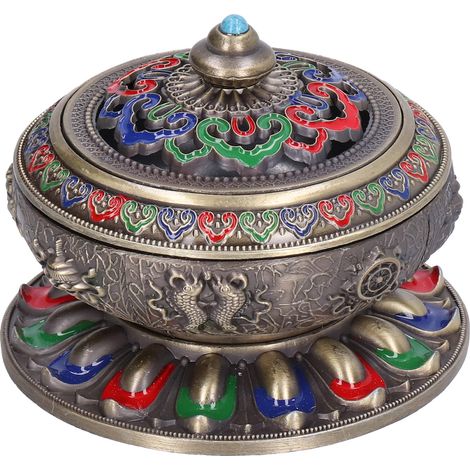Brûleur d'encens vintage en alliage de cuivre, porte-encens pour salon, décoration pour la cérémonie du thé, vert et coloré (1/5)