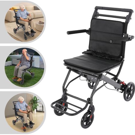 Fauteuil roulant de transport pliable avec sac de rangement, fauteuil roulant de voyage portable pour adultes et personnes âgées supportant jusqu'à 100 kg