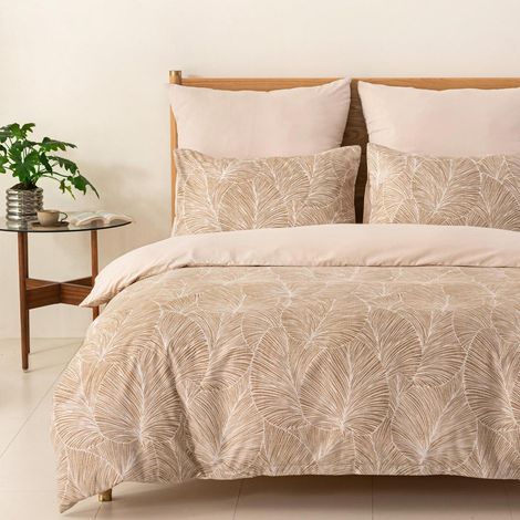Ensemble de literie 3 pièces 260x240cm microfibre motif feuille kaki