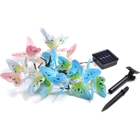 Guirlande Solaire Papillon 12 LED Multicolore - Lumières Décoratives Extérieures (1/5)