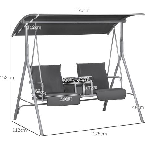 Balançoire Hollywood 2 places avec auvent, sac de rangement, supporte jusqu'à 180 kg, pour jardin ou balcon, noire (1/5)