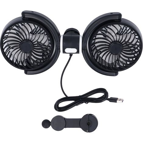 Ortviai Ventilateur de voiture double tête USB pour siège arrière – puissant, silencieux et réglable