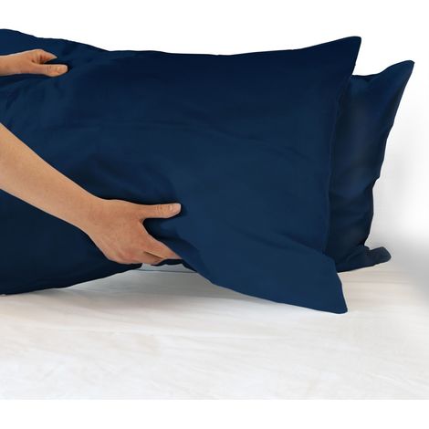 Coppia federe per Cuscino guanciale Letto 100% Cotone Made in Italy con patella interna Blu - 52x80 cm