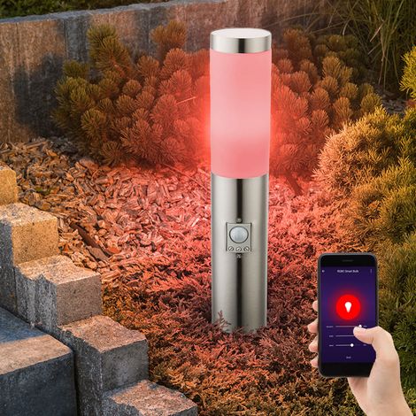 Piantana E27 piantana giardino smart home luce esterna rilevatore di movimento, app/comando vocale, timer dimmerabile CCT, IP44, acciaio inox, 1x RGB LED 10W 806Lm 2700-6400K, DxH 7.6x45cm