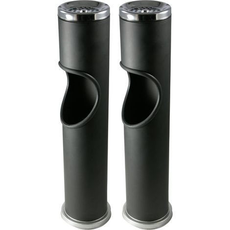 Novaliv 2x cendriers sur pied pour l'extérieur, noir, 46,5 cm de hauteur, 9,5 cm de diamètre, 2 en 1 pour déchets et mégots de tabac, cendrier