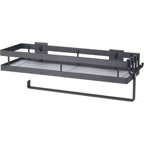 étagère à épices murale sans perage,etagere rangement,étagère à épices suspendue avec porte-rouleau de cuisine et 4 crochets amovibles, etagere cuisine, 35 cm Noir… (1/5)