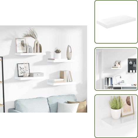 Schweberegal Hochglanz-Weiß 50x23x3,8 cm MDF - Schweberegal - Wandregal - Regal Weiß - Regal Modern - Wohnwandregal (1/5)