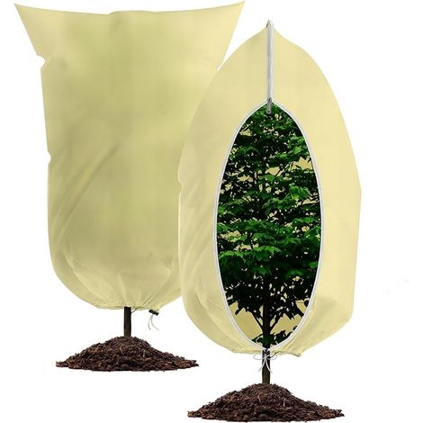 Housse d’Hivernage pour Plantes 80 g/m², Lot de 2 (80 × 120 cm), Protection Contre Le Gel et Le Froid avec Fermeture Éclair et Cordon de Serrage, Sac Hivernal Réutilisable Pot/Palmiers/Oliviers (1/5)