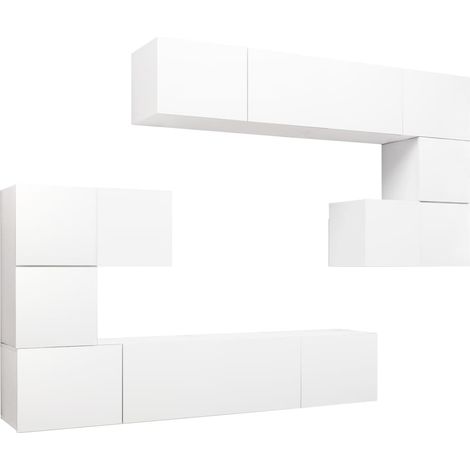 Ensemble de meubles armoire buffet TV télévision salon chambre séjour 8 pièces bois d'ingénierie blanc (1/5)