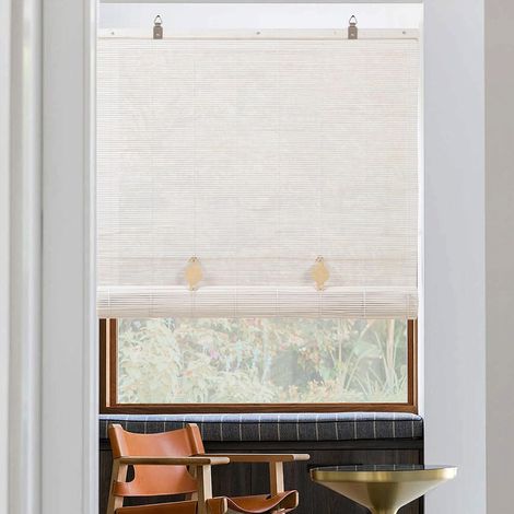 Store Enrouleur en Bambou - Store d'intérieur en Bois pour fenêtres/Portes, Protection Solaire et intimité (Blanc, 60 x 180 cm) (1/5)