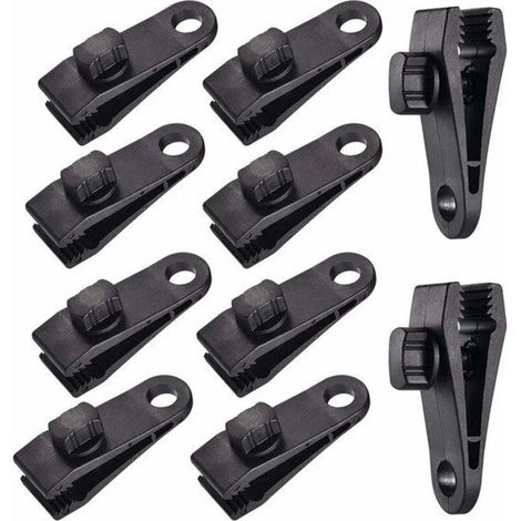 Clip per tenda - Clip impermeabili per tessuto - Clip per tende, clip per cordini elastici - Adatte per tende e cordini elastici - Nere - Confezione da 10