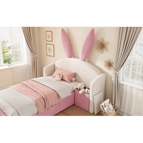 Polsterbett 90x190 cm aus Samt Beige/Rosa mit Stauraum, ohne Matratze – MEUBLIV (1/5)