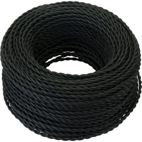 Cable eléctrico textil de 10 m, cable de cuerda de cáñamo trenzado retro de 2 x 0,75 mm², 2 hilos trenzados, para lámpara colgante DIY/Negro (1/4)