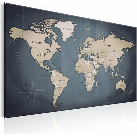 Tableau carte du monde nuances de gris - 90 x 60 cm (1/4)