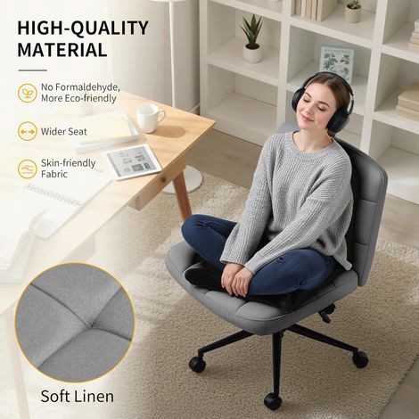 Bürostuhl mit Rollen, Bürostuhl, Computerstuhl, ergonomisch, höhenverstellbar - (graues Leinen)