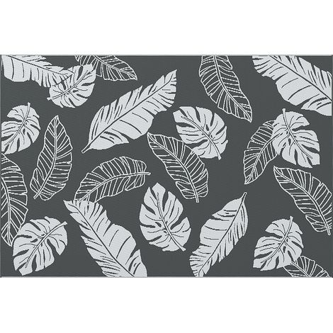 Tapis d'extérieur réversible, imperméable, motif feuilles, 182 x 274 cm, gris/blanc (1/5)
