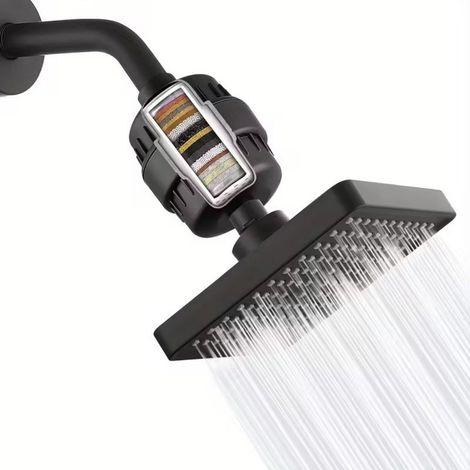 Eolax 6 Inch Square Rain Shower Head with 15 Stage Hard Water Filter, High Pressure Filtered Shower Set, Impurity Removal for Healthier Skin, Black (1/5)