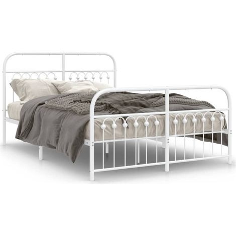 Lit double Lit adulte Cadre de lit métal sans matelas et pied de lit blanc 140x200 cm (1/5)