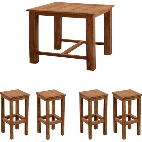 Inko 5-teilige Bar-Sitzgruppe Abacus recyceltes Teak 120x80x108 cm mit 4 Barhockern (1/5)