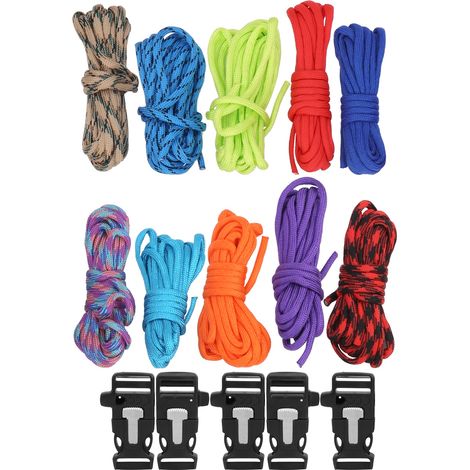 10 Stück 7-strängiges geflochtenes Paracord, 3 m/9,8 Fuß, für Outdoor-Camping und Überlebenstraining