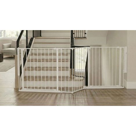 Safetots Barrière Escalier Multi-Panneaux avec 2 Portillons, Blanc, Longueur Totale 207cm
