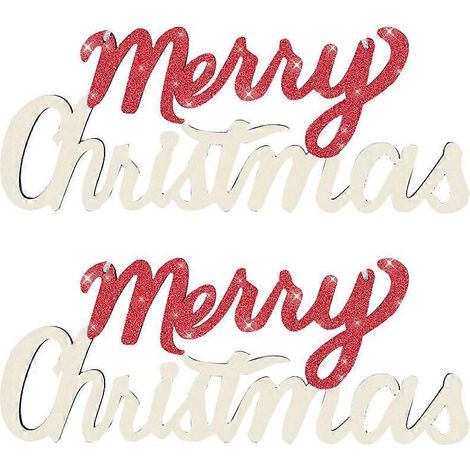 Lot de 2 décorations de Noël suspendues en bois, lettres, ornements de porte, cadeaux artisanaux, pendentifs pour sapin de Noël (rouge)-Red