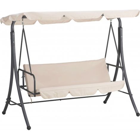 TRADE SHOP - Dondolo Letto Da Giardino 3 Posti Con Tettuccio Parasole Orientabile Struttura In Acciaio - Beige