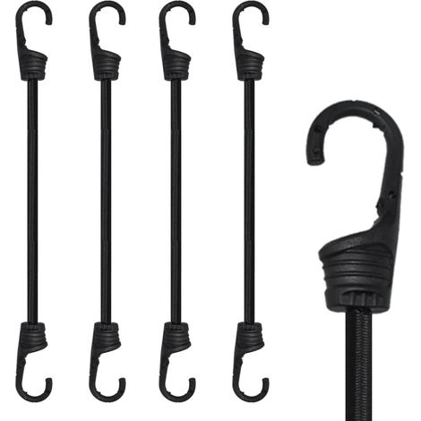 30 cm langes elastisches Seil mit Haken, schwarz, geeignet für Camping, Radfahren, Falträder, Koffer usw. [4 Stück, kunststoffbeschichteter Stahlhaken] (1/5)