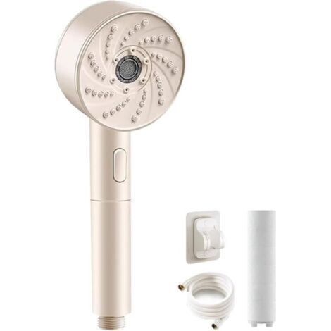 Pommeau de douche filtrant à main avec buse anti-obstruction, filtre anti-chlore, tuyau anti-fuite et support (blanc) (1/5)