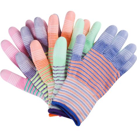 5 Paires : Gants de jardinage durables et respirants, gants de travail à rayures antidérapantes, parfaits pour creuser et planter, Couleurs aléatoires, Taille S (1/5)