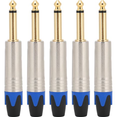 5 pièces Connecteur Jack 6.35mm Mono Câble Audio Microphone DIY Soudure Bleu (1/5)