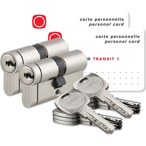 Thirard – Lot de 2 cylindres de serrure s'entrouvrants 30x30 mm – Nickelé – 10 clés – Protection renforcée pour usage intensif