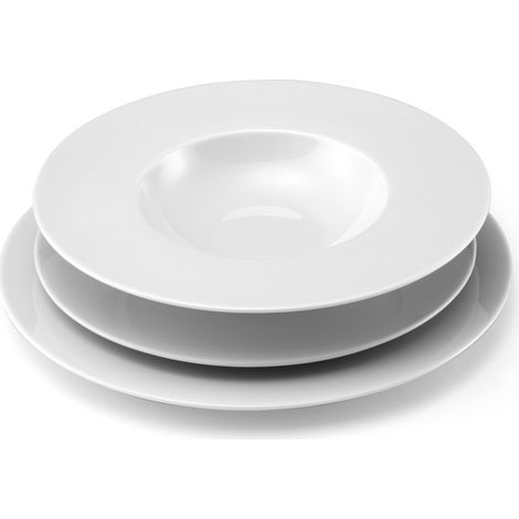 Service de vaisselle 18 pièces en porcelaine blanche – 6 assiettes plates, 6 assiettes dessert, 6 assiettes salade – Élégance moderne