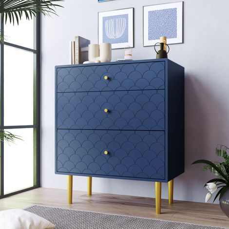 Cassettiera 75x40x89cm 3 cassetti capacità, elevata gambe 20cm, blu navy metallo per a camere da letto e a tutti (1/5)