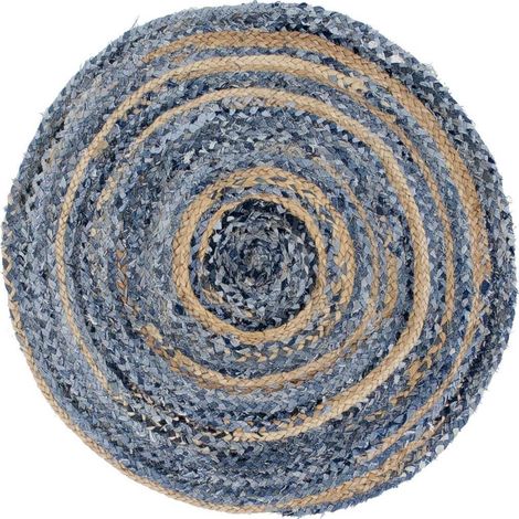 Tapis rond en jute et denim recyclé - 150 cm- Vendu par 1 (1/4)