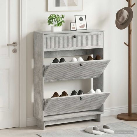 vidaXL Shoe Cabinet EDE 78 x 24 x 103 cm Engineered Wood Concrete Grey (1/5)