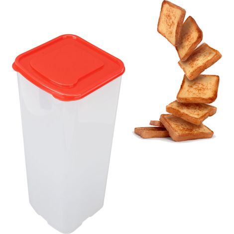 Boîte à pain pour une distribution facile et une conservation optimale de la fraîcheur. Boîte à pain grillé, organiseur et distributeur de pain, rouge. (1/5)