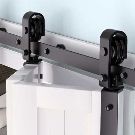 91 cm Kit de Porte de Grange Coulissante Double Kit de Rail D'épissure de Porte Coulissante Quincaillerie de Porte de Grange,Noir Capacité de Poids 150 kg (1/5)
