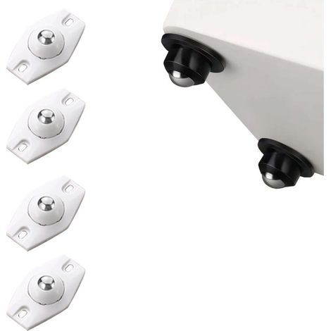 Lot de 4 mini roulettes adhésives blanches – Roulettes coulissantes universelles – (avec 1 bille de roulement en acier inoxydable) (1/4)