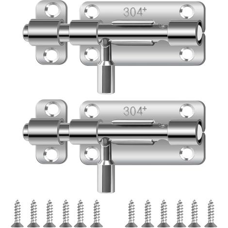 Verrou de Porte 2 Pièces Targette de Porte Targette Acier Inoxydable Loquet Coulissant avec Vis Loquet Porte Coulissante pour Maison Grange Clôture Hangar (1/5)