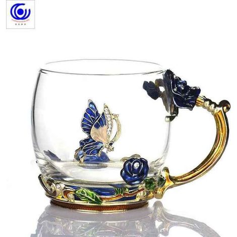 Tasse À Eau - Verre Résistant À La Chaleur - Tasse À Thé - 350 Ml - Bleu Rose
