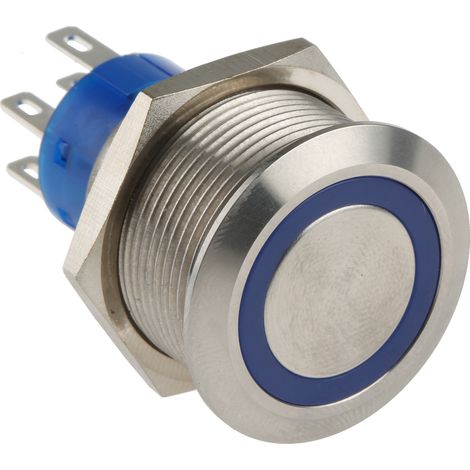 Bouton-poussoir lumineux, LED Bleu, 3 A, 5 A, Montage panneau (1/2)