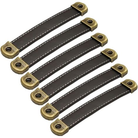 Ledergriff, Lederschubladengriff, 128 mm Lochabstand, 6 Stück (schwarz) (1/5)